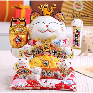 Mèo thần tài, mèo may mắn neko maneki vẫy tay Chiêu tài, chiêu lộc kèm đệm (25-29-32cm-13inch)