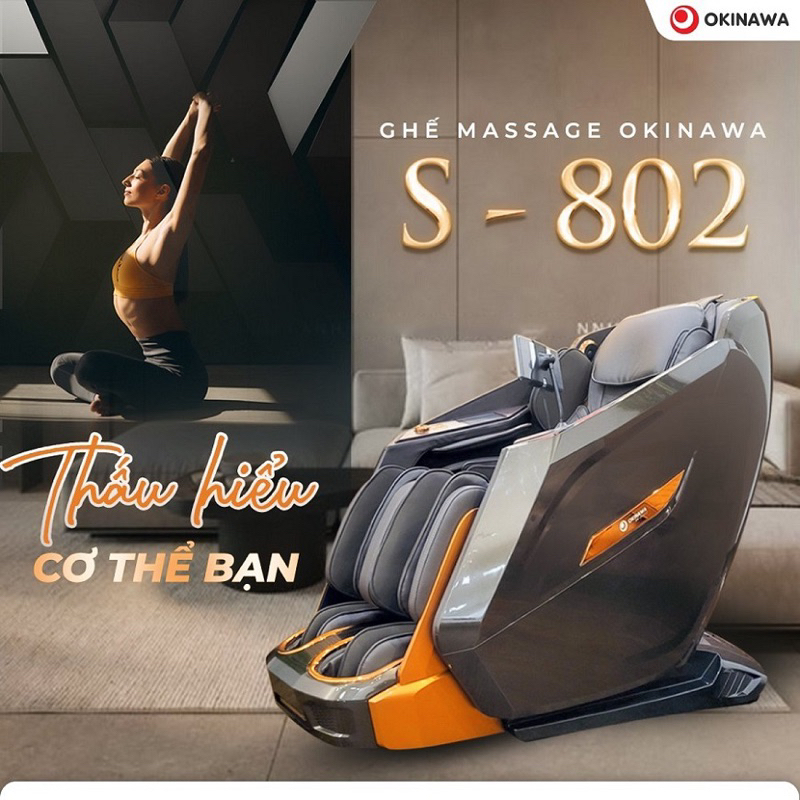 [SALE 70%- CHÍNH HÃNG - QUÀ TẶNG] Ghế massage cao cấp OKINAWA S-802 công nghệ 7D bi di chuyển