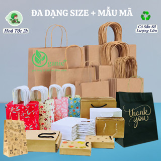 Combo 50 túi giấy kraft có quai xách cao cấp nhật bản, túi giấy xi măng, túi đựng quà tặng