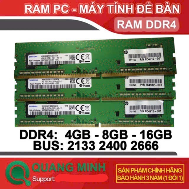  Ram PC DDR4 4GB 8GB 16GB Bus 2133 2400 2666 3200 dùng cho máy tính để bàn  bảo hành 36 tháng  