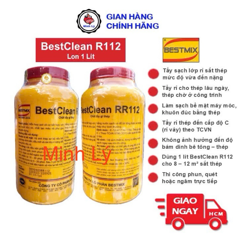 [Hỏa Tốc] Can 1 Lít Chất Tẩy Gỉ BestClean R112 Chất Tẩy Rỉ Hóa Chất Biến Đổi Gỉ Sắt Thép Bestmix Tươ