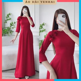 Áo dài truyền thống thiết kế cao cấp, ngực gắn hoa thủ công | HT3