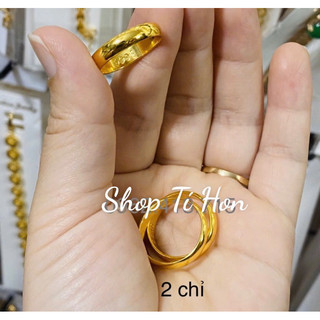 Nhẫn trơn loại 2 chỉ mạ vàng 24 cao cấp nhẫn có khắc 4 số 9