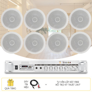  Bộ loa âm trần 20W kèm âm ly tích hợp Bluetooth USB thẻ nhớ dùng cho quán cafe spa shop thời trang 