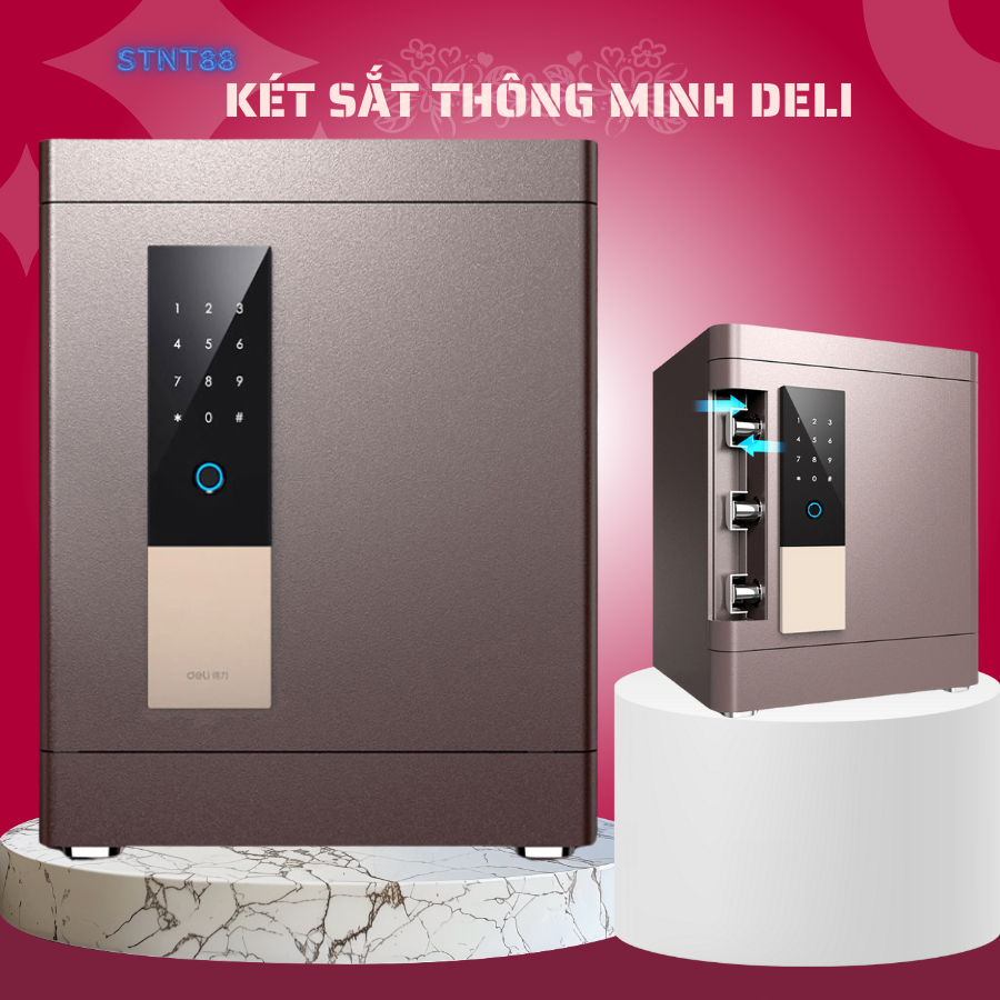 (Chống Cháy 2000 độ C) Két sắt điện tử thông minh,Két sắt vân tay Deli có chế độ đóng cửa tự động gi