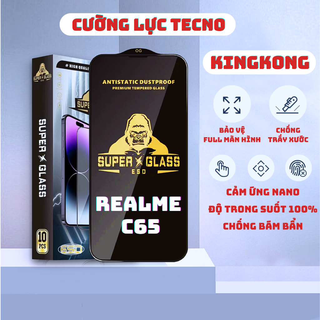 Kính cường lực KINGKONG REALME C65 full màn | Miếng dán bảo vệ màn hình REALME | unicase