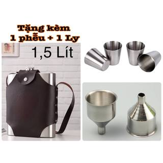 Bình tông đựng nước Dung tích 1,5Lít Mã 48oz inox 304,dày 0.6mm loại 1 có bao da đựng y hình, Bình tông cccp đựng riệu