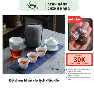 Bộ ấm trà du lịch chén khải pha trà sứ trắng cao cấp bộ ấm trà tiện lợi kèm túi khăn lau