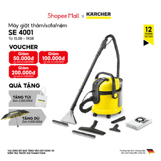 (Sản xuất Romania) Máy làm sạch thảm (giặt thảm), ghế sofa và hút bụi đa năng Karcher SE 4001 công suất 1400w màu vàng