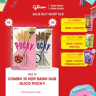 Combo 10 hộp Bánh que Glico Pocky Happy Set E mix vị (5 Dâu - 5 Cookies & Cream)