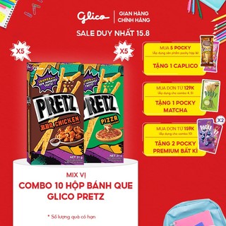 Combo 10 hộp Bánh que mặn nướng giòn Glico Pretz Happy Set B mix vị (5 BBQ Gà nướng - 5 Pizza)