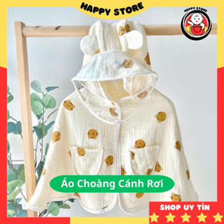 Áo choàng cánh dơi cho bé có viền vải muslin chống nắng có nút gài có mũ kính, dài 43cm từ 0-4 tuổi