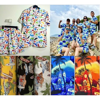 [SP4] Set bộ sơ mi Hawaii - Bộ đồ cây dừa biển nhiều màu tươi sáng