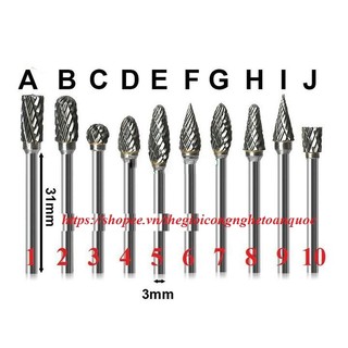 Mũi mài khắc hợp kim trục 3mm Tungsten vonfram CAO CẤP