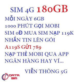 Sim 4G mobifone local 180GB gọi nội mạng miễn phí 0đ