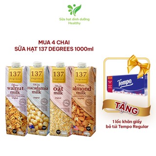 [4 HỘP TẶNG 1 LỐC GIẤY BỎ TÚI TEMPO] Sữa Hạt 137 Degrees Thái Lan Nguyên Chất Không Đường (Hộp 1L)