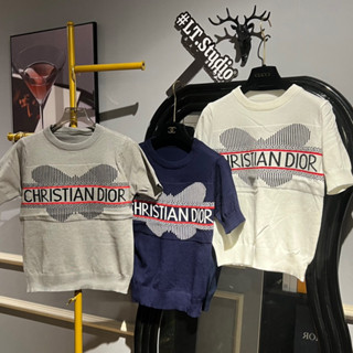 Áo len cộc tay cổ tròn hình bướm chữ ngang ngực đi o, len mỏng 508