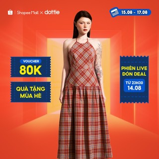 Dottie - đầm maxi cổ yếm đan dây - đỏ - d0548
