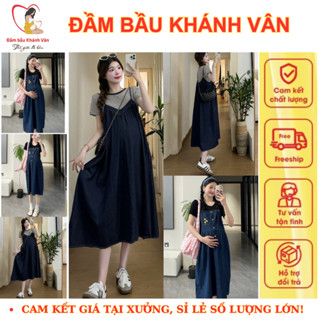 Set yếm bầu 2 chi tiết áo cotton và yếm, đầm bầu váy bầu dáng dài công sở hàng thiết kế siêu xinh