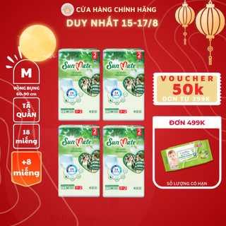 Combo 4 gói - tã quần người lớn sunmate siêu mềm mại/khô thoáng size m18/l16/xl14/l14 + 2 miếng