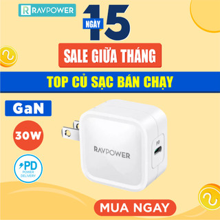 Adapter củ sạc 30w type c pd, gan nhỏ gọn ravpower rp-pc120 sạc nhanh iphone, ipad, samsung - hàng chính hãng