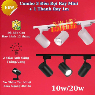 Đèn rọi ray cob mini combo 3 đèn 1 thanh ray 10w,20w trang trí mọi không gian siêu sáng, siêu bền