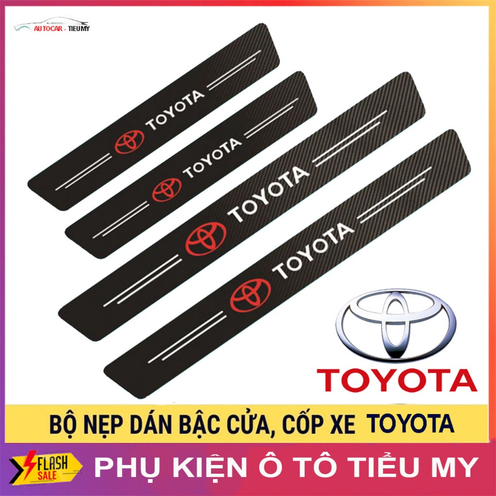 TOYOTA - Bộ 9 Miếng Dán Chống Trầy Xước Có Logo Hãng TOYOTA Bảo Vệ Bậc Cửa Và Cốp Xe, Sợi Cacbon