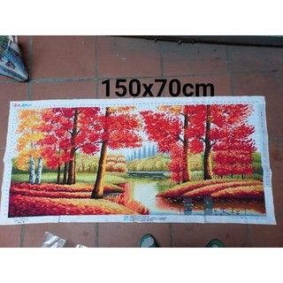 Tranh thêu chữ thập THÀNH PHẨM phong cảnh rừng lá đỏ thanh lý 150*70cm - THÊU SẴN + THÊU KÍN