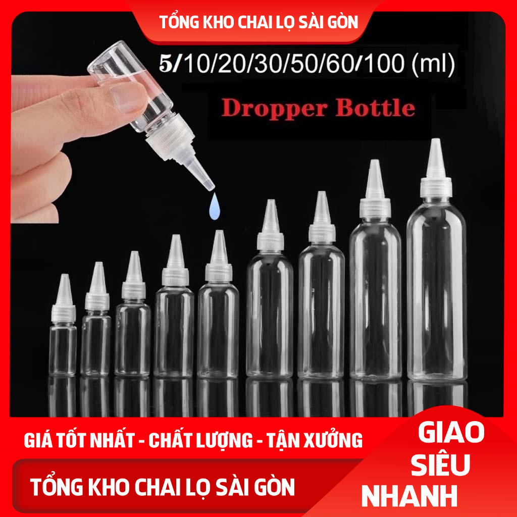 Chai Nhựa Pet Nắp Nhọn 15ml 20ml 30ml 50ml 100ml 150ml 200ml 250ml 300mL Lọ chiết mỹ phẩm, chiết mực