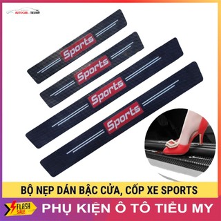 SPORTS - Bộ 9 Miếng Dán Chống Trầy Xước Có Logo Hãng SPORTS Bảo Vệ Bậc Cửa Và Cốp Xe, Sợi Cacbon