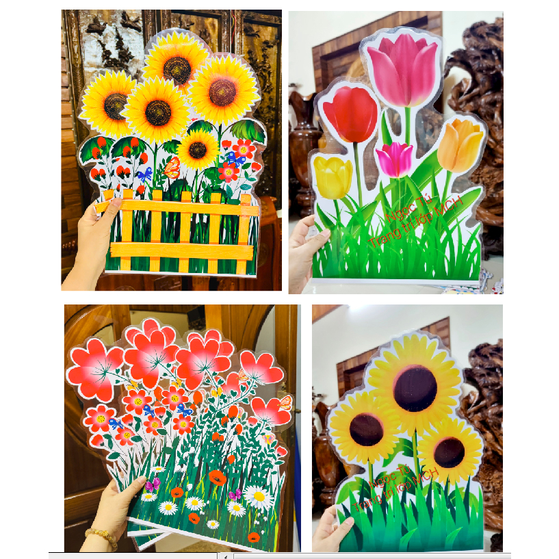 (Ngọc Tú)Hoa trang trí chân tường, chân bảng... mẫu hoa 4 cánh- Cỡ A3 đứng 41 x 29cm/1 tấm