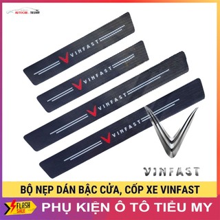 VINFAST - Bộ 9 Miếng Dán Chống Trầy Xước Có Logo Hãng VINFAST Bảo Vệ Bậc Cửa Và Cốp Xe, Sợi Cacbon
