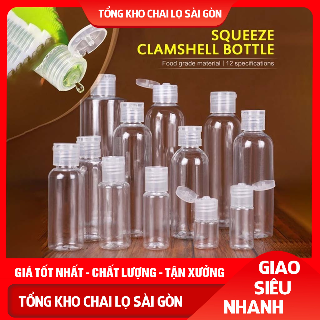 Chai Nhựa Pet Nắp Bật 20ML/30ML/50ML/100ML/150ML/200ML/250ML Chiết Dầu Gội, Gel Rửa Tay