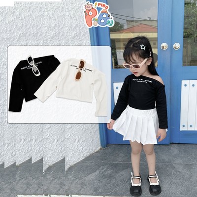 Áo Dài Tay Cho Bé Gái Dáng Croptop Hở Vai In Chữ, Form Ôm Dễ Phối Đồ-BabyBoo-PiBo CRDTHV