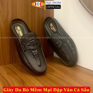 Giày sục nam HQC SHOES da bò đế cao su khâu chỉ bảo hành 1 năm HQ868