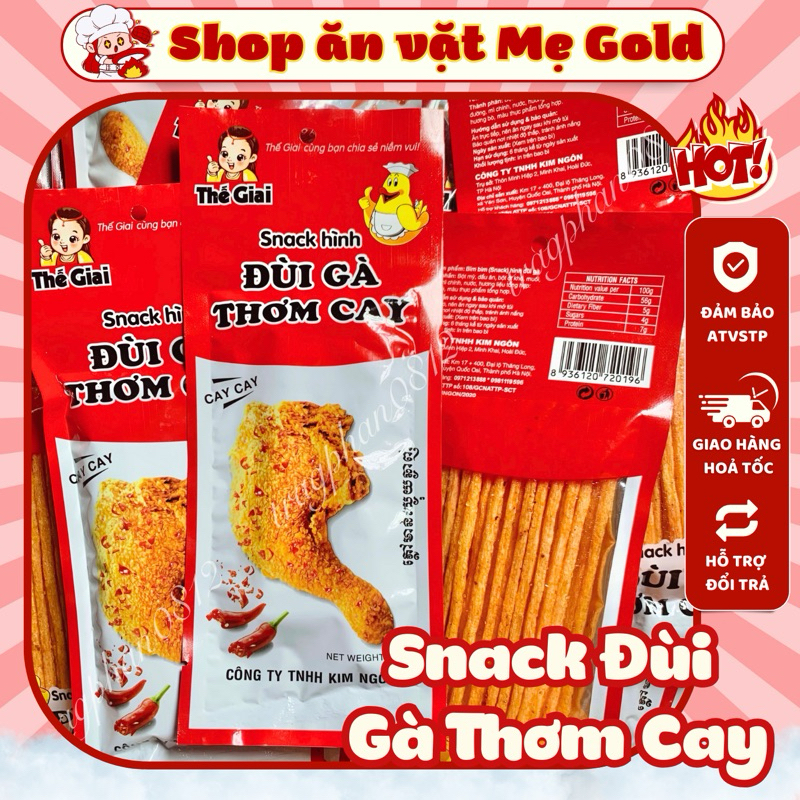 Combo gói snack hình đùi gà thơm cay Kim Ngôn, đùi gà đỏ Thế Giai (gói 24g)