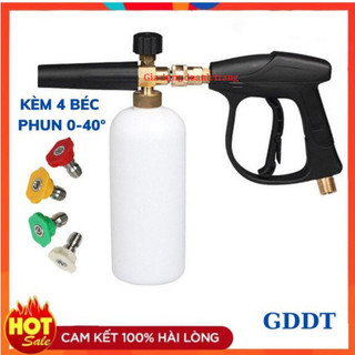 Bộ súng xịt rửa và bình phun bọt tuyết cao cấp cho máy rửa xe áp lực cao kèm bộ 4 béc phun 0 - 40 độ