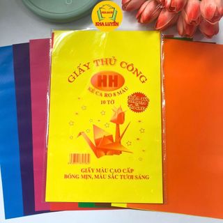 Giấy thủ công hh kẻ ca ro 8 màu tập 10 tờ a4, giấy thủ công hh không có decan, giấy thủ công trang trí nhiều màu