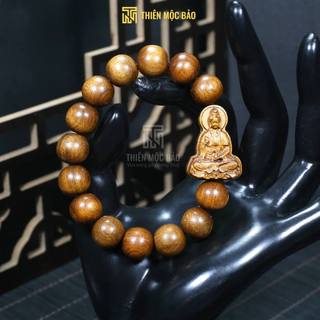 Vòng tay gỗ Bách xanh thơm ngọt mix Mặt Phật Quan Âm - Đủ cỡ 10/12/14/16mm | Thiên Mộc Bảo
