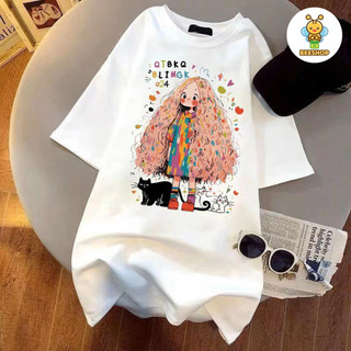 Áo phông bé gái size đại BEESHOP áo họa tiết cô gái tóc xù cho bé mặc hè H25011