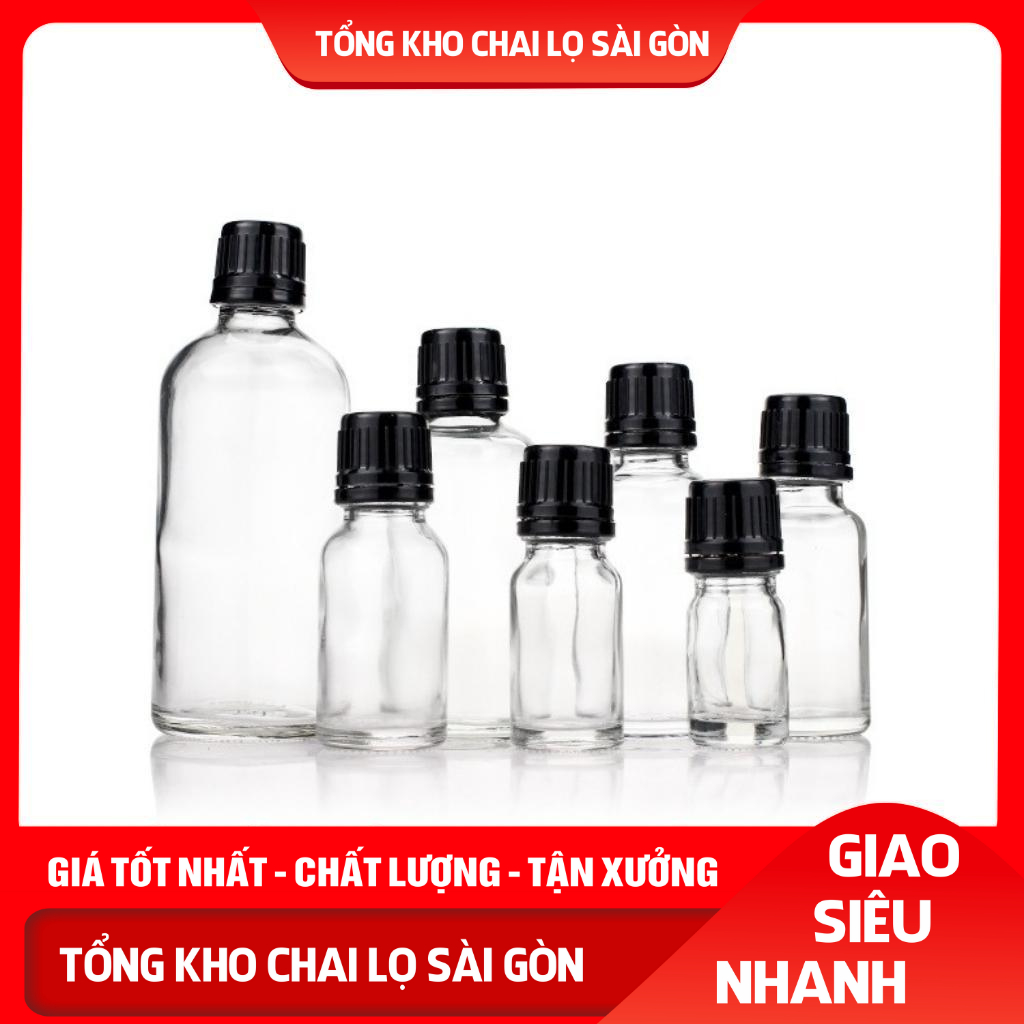 Chai Thủy Tinh Ginger Shot Nhỏ Giọt Nắp Đen 30/50/100ml – Đựng Tinh Dầu, Detox, Nước Gừng, Siro Handmade