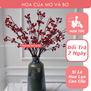 Cành quả cherry giả loại 85cm màu đỏ/trắng/xanh/cam - cành quả decor trang trí - hoa lụa mơ bơ