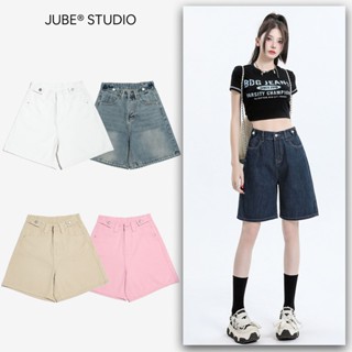 Quần Ngố Jean Nữ JUBE Lưng Cao Dây Đai Nút Kiểu Trơn Thời Trang Y2K