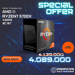 Cpu amd ryzen 7 5700x ( 3.4ghz boost 4.6ghz / 8 nhân 16 luồng / 32mb / am4) [new]