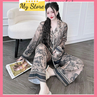 [ CAO CẤP-NEW ] Đồ bộ ngủ Pyjama nữ tay dài tiểu thư, đồ mặc nhà quần dài vải lụa Latin 3D sang chảnh dễ thương MY STORE
