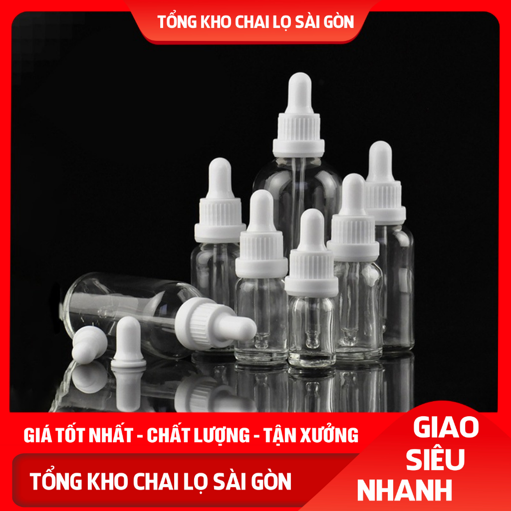 Chai Thủy Tinh Lọ Chiết Serum Bóp Giọt Khoen Đen To 5ML/10ML/15ML/20ML/30ML/50ML/100ML Đựng Gel Rửa Tay, Chiết Mỹ Phẩm