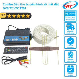 Bộ Đầu thu truyền hình số mặt đất DVB T2 VTC T201 tặng anten khuếch đại chính hãng AVG kèm dây anten AVG 15m