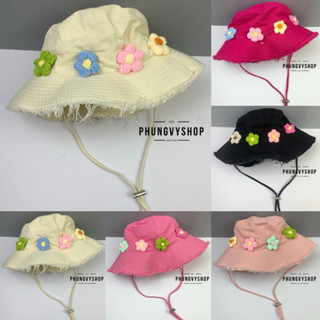 < CÓ Size MẸ và BÉ > Mũ bucket tai bèo vành tua rua rách unisex nam nữ phungvyshop-nón / BO Tua Bốn Cục Hoa len /
