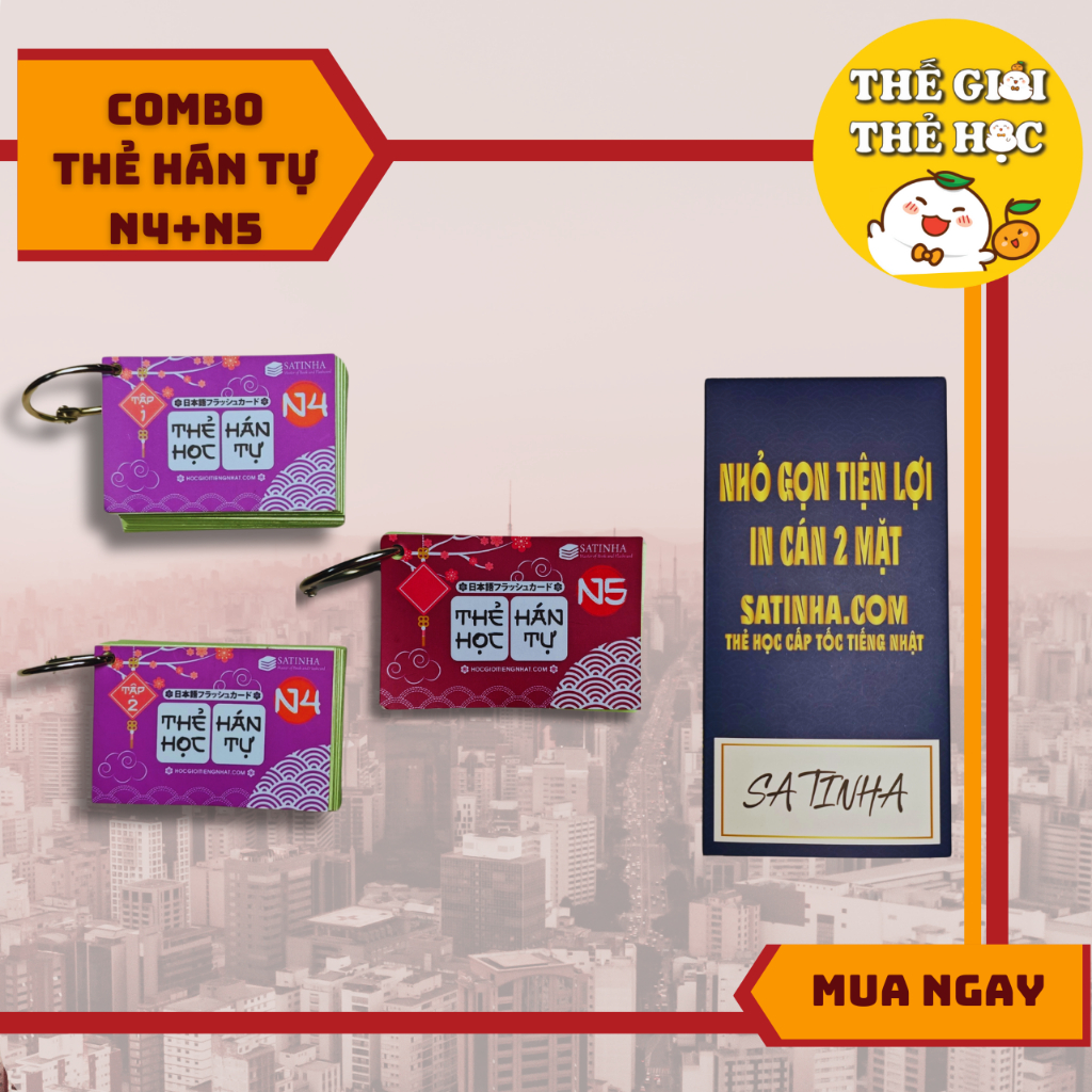Combo Thẻ Học Hán Tự Tiếng Nhật N4 - N5 - Flashcards Kanji Sơ Cấp (Bản Mới Nhất)