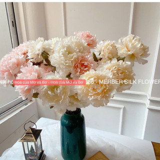 Cành 2 Bông Hoa Mẫu Đơn Peony Hàn Quốc Nhiều Màu Bông 70cm Có Nụ - Hoa Giả Trang Trí Hoa Lụa Mơ Bơ